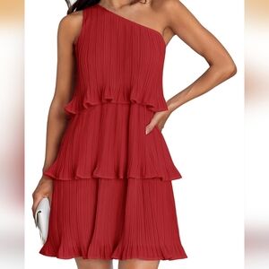 Elegant Red Pleated Dress